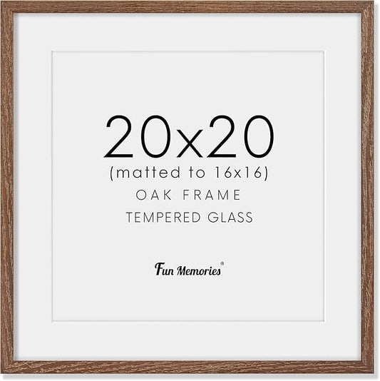 20x20 Picture Frame, Solid Oak Wood 20 by 20 Frame, Square Picture Frame 20 x 20 with mat for 16 x 16, 20x20 Wood Frame for Home Decor, 20 x 20 Poster Frame, Tempered Glass, Walnut Color, 1 Pack