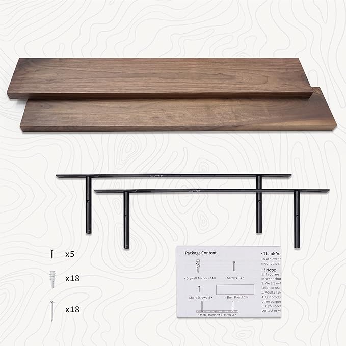 Axeman Floating Shelves Walnut | 36 Inch Wide x 6 Inch Deep Solid Walnut Wood Shelves Set of 2 - Natural Wooden Shelves for Room Wall Decor