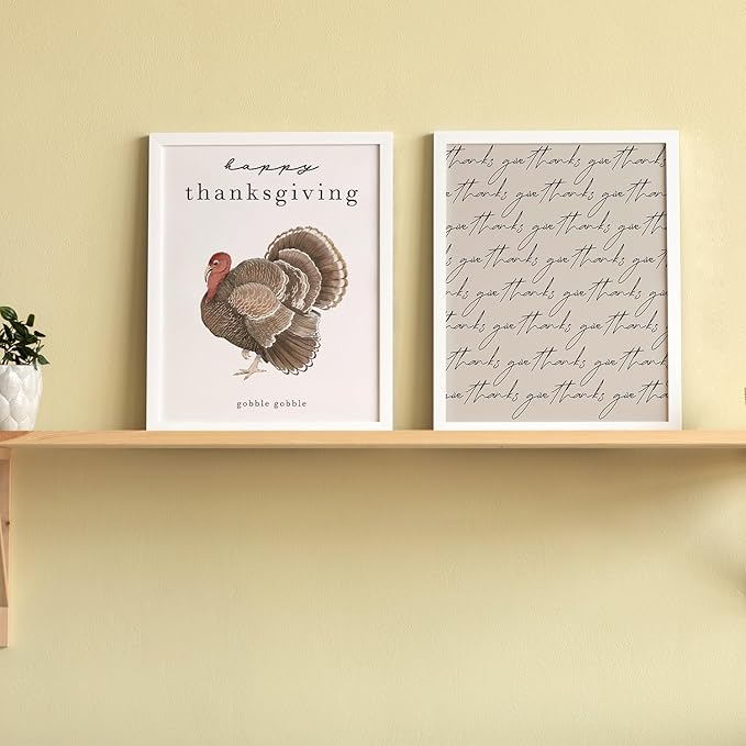 JXREQ Thankful Grateful Blessed Wall Decor Posters, Turkey Decorations for Thanksgiving Kitchen Bedroom Living Room Unframed, Count Your Blessings Wall Art Prints, 8x10 Inch 4Pcs
