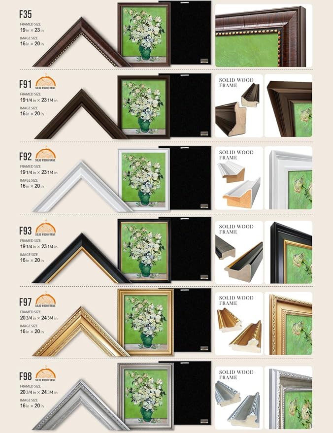 DECORARTS - Pink Roses in a Vase - Vincent Van Gogh Giclee Prints w/Antique Brown Frame for Wall Decor. Picture Size: 16x20, Total Size w/Frame: 19x23