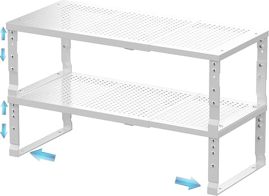 Expandable Spice Rack & Kitchen Cabinet Organizer - Stackable, Adjustable Shelves for Cabinets, Countertops, Cupboards & Pantries(2 Packs/Medium/White)