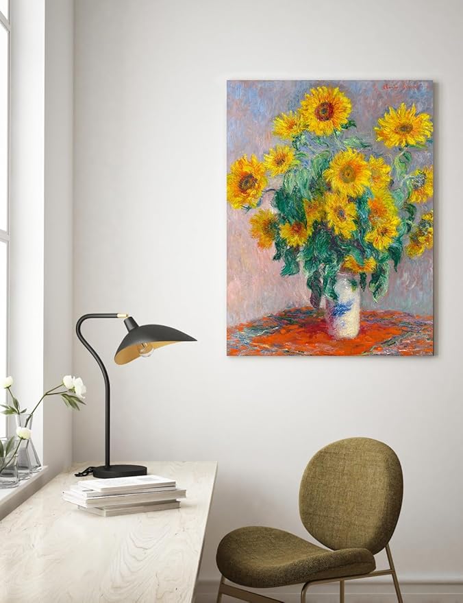 DECORARTS - Sunflowers by Claude Monet, Museum-Quality Giclee Canvas Print, Wall Art Reproduction, 30" W x 40" H, Made in USA