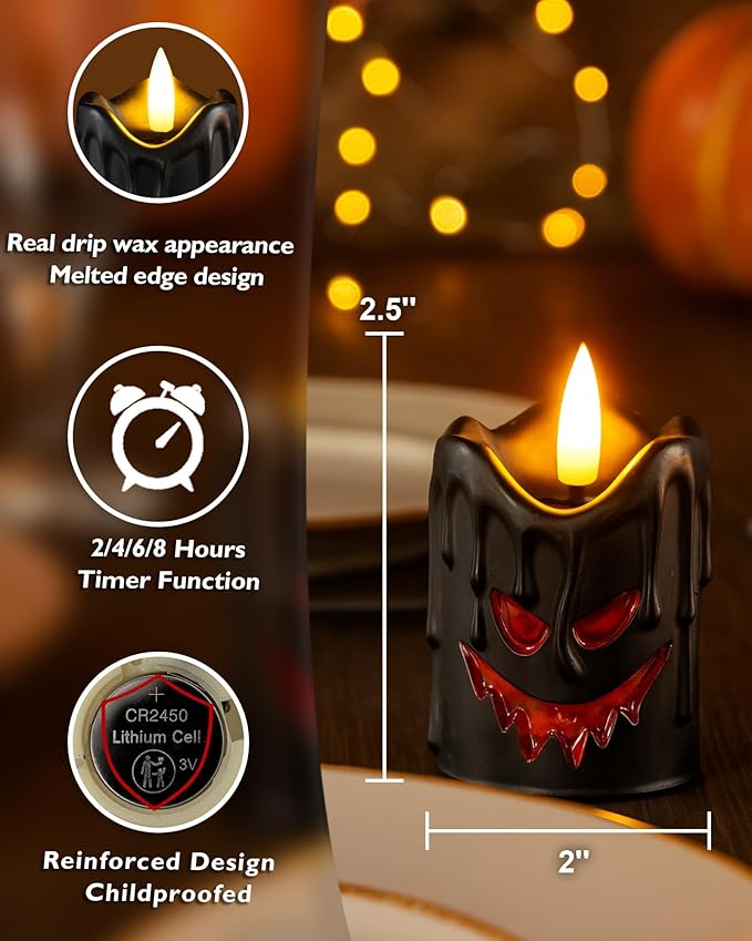 Homemory Black Remote Control Flameless Candles, 400+Hour Real Wax Battery Operated LED Votive Candles, for Halloween Decorations, Theme Party, Wedding Table Decor, Holiday Decor
