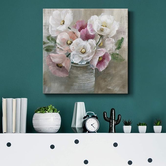 Wexford Home Square Premium Gallery Wrapped Canvas Flower Multicolor Wall Art Abstract Floral Romance Modern Pictures Print for Home Office, Ready to Hang, Blooming and Blushing, 10x10