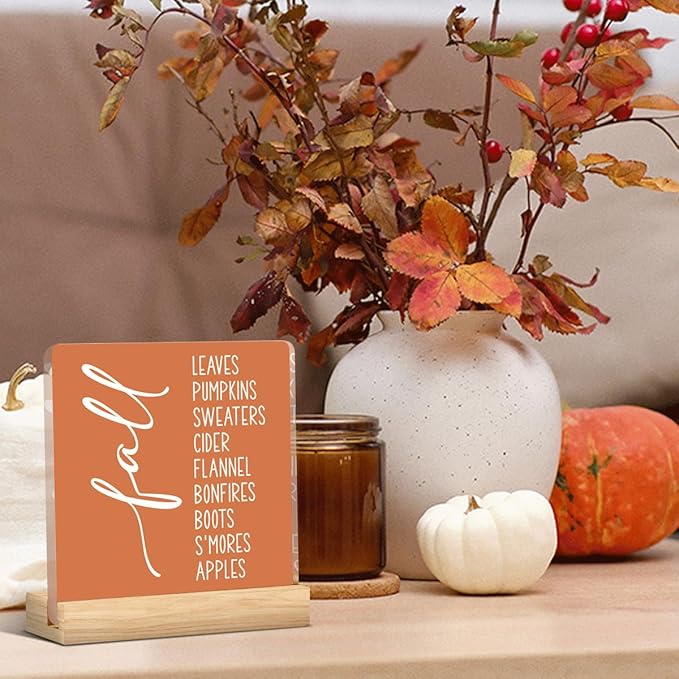 Retro Fall Decor Farmhouse Fall Decorations for Home Office Autumn Pumpkin Decorations Sign Thanksgiving Acrylic Decor for Bedroom Bathroom 5 x 5 inches (Acrylic 1702)