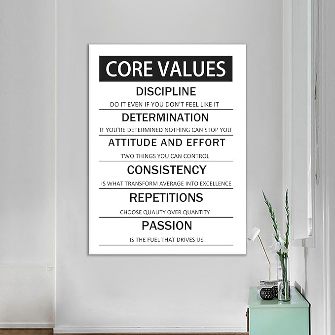 Wall Art Core Values Posters Printed on Canvas Inspirational Motivation Entrepreneur Quotes Artwork Modern Inspiration Posters Home Painting Frame for Living Room Decor Ready to Hang [30''W x 40''H]