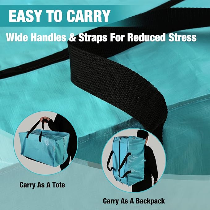 WORKPRO 6 Pack Extra Large Moving Bags with Zippers & Carrying Handles Backpack Straps, Heavy-Duty Storage Tote for Space Saving & Storage, Alternative to Moving Box (Blue)