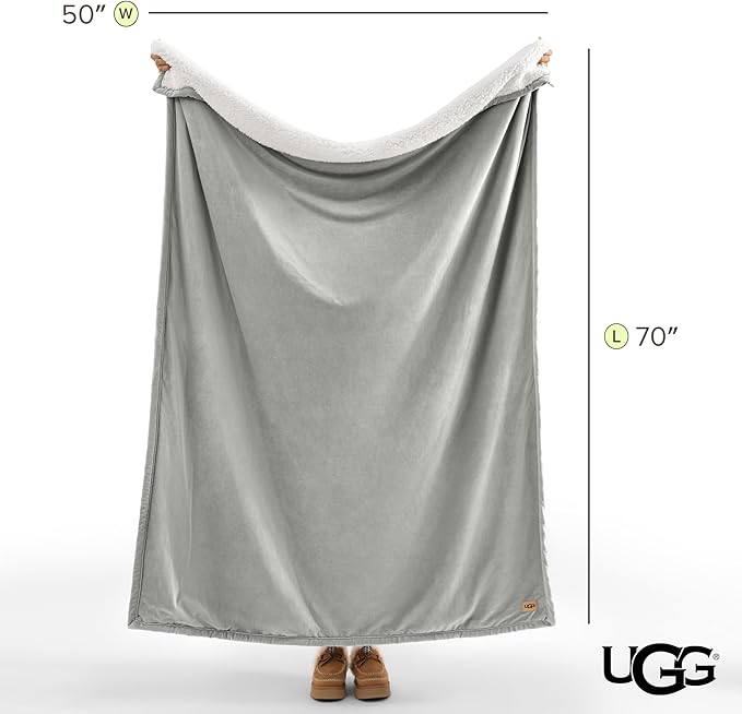 UGG Bliss Throw Blanket Plush Soft Fleece Fluffy Blankets for Bed or Couch Oversized Warm Reversible Machine Washable Medium Weight Home Decor Giftable Throw, 50-inch x 70-inch, Seal Grey
