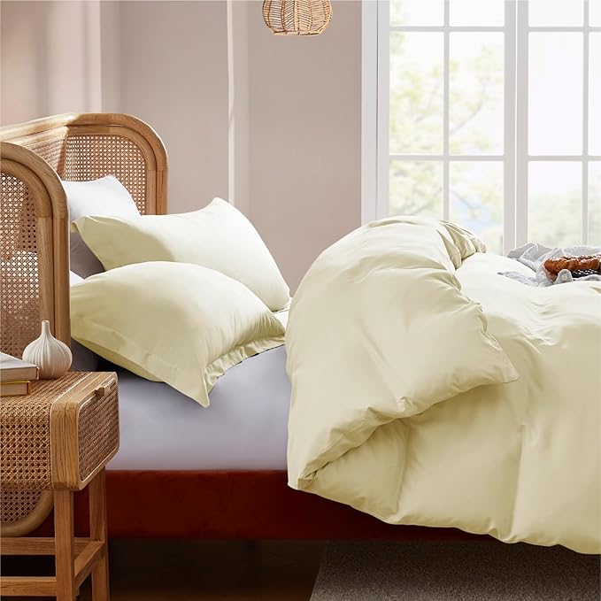 Nestl Twin Duvet Cover Set with Comforter Insert - Vanilla Yellow 3 Piece 68x90 Duvet Cover & 1 Pillow Sham with White Quilted Down Alternative Comforter, Ultra Soft, All Season