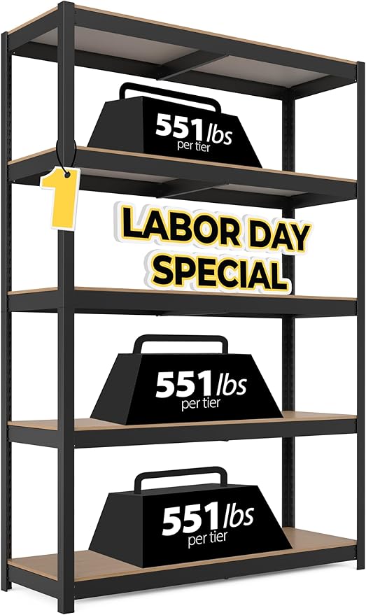 HOMEDANT House 48" Wide Boltless Heavy Duty Garage Storage Shelving Adjustable 5-Tier Metal Shelves Laminated Organization Shelf Industrial Utility Rack for Pantry Warehouse Office Store 1Pack