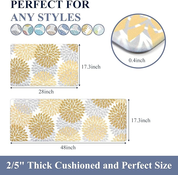 HEBE Anti Fatigue Kitchen Rug Sets 2 Piece Non Slip Kitchen Mats for Floor Cushioned Kitchen Rugs and Mats Waterproof Comfort Standing Mat Runner for Kitchen,Home Office,Sink,Laundry