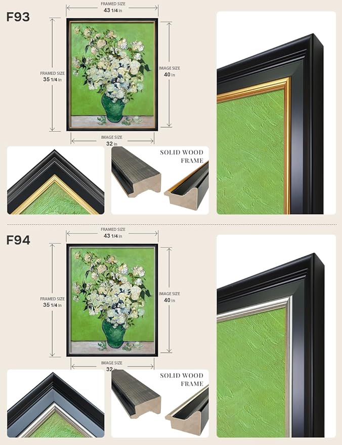 DECORARTS - Pink Roses in a Vase by Vincent Van Gogh, Large Giclee Canvas Print with Solid Wood Frame, Oversized Wall Art Decor