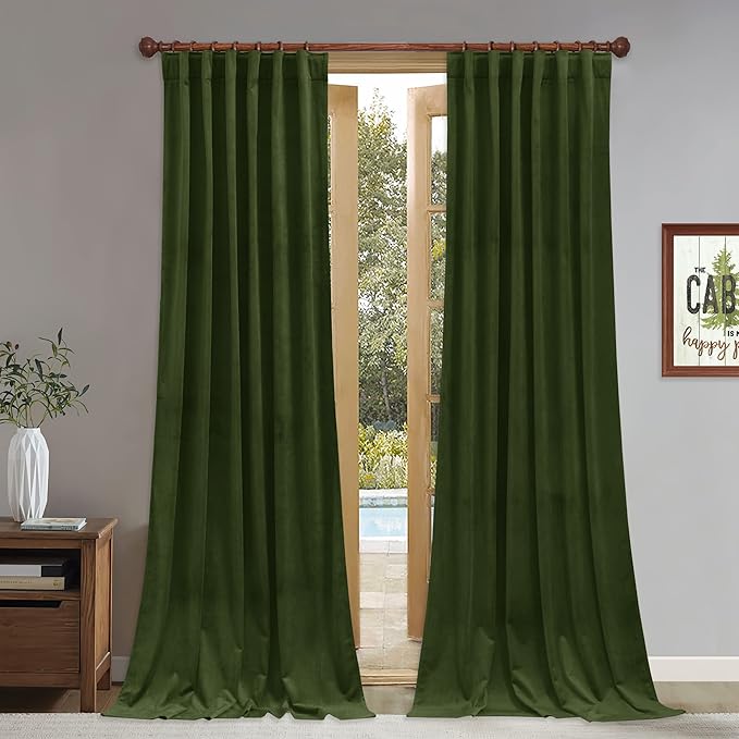 StangH Moss Velvet Curtains 90 inches, Room Darkening Thermal Insulated Sliding Door Drapes Nursery Kids Room Decor Christmas Holiday Backdrops, W52 x L90, 2 Panels