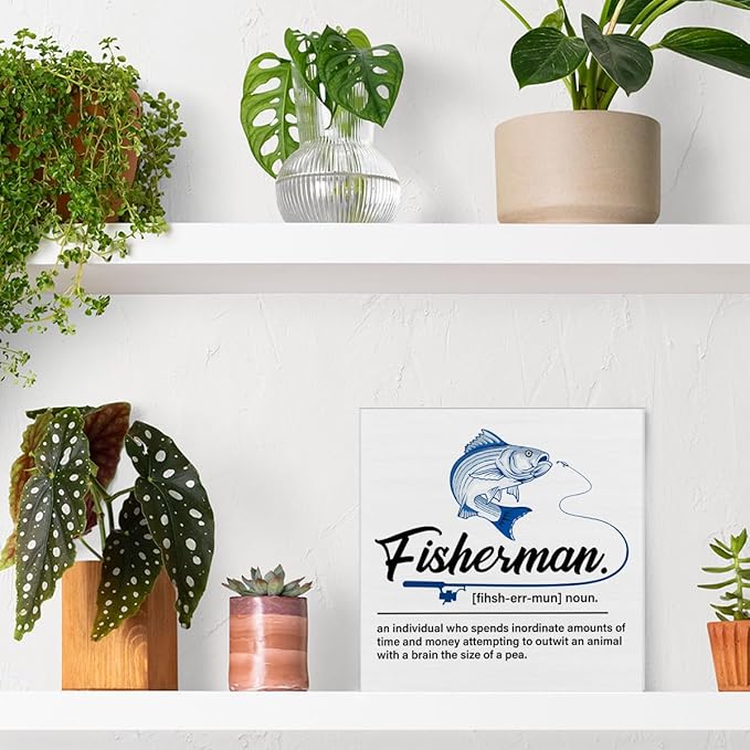 Fisherman Sign Decor Fisherman Definition Wood Block Sign Summer Decoration for Home Desk Table Shelf Wall Decor