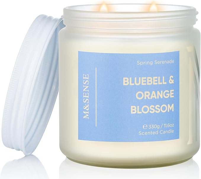 M&SENSE Bluebell Orange Blossom Scented Candle - 11.6oz Natural Soy Wax 70-Hour Burn Time Long Lasting Non Toxic 2 Wick Candle for Spring & Home Decor Slow-Burning Aromatherapy Gifts