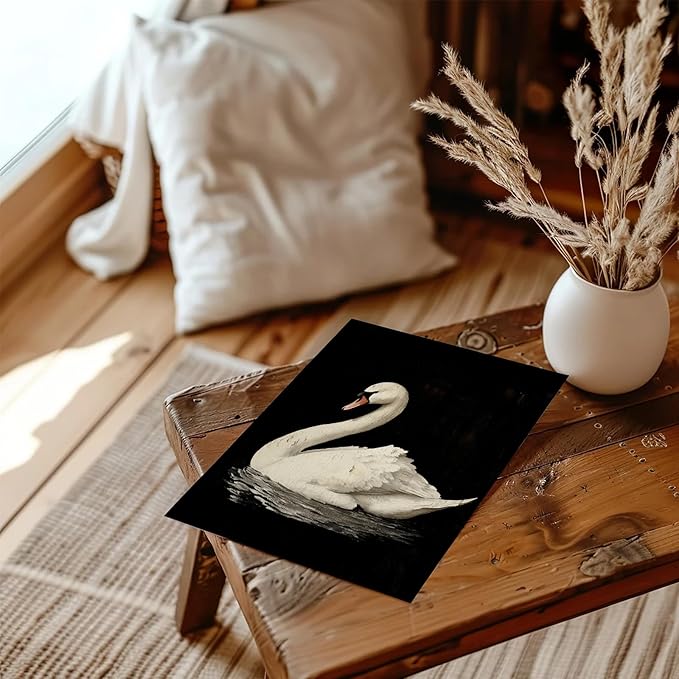 RETRART Vintage Swan Canvas Wall Art - Swan Vintage Art Prints for Wall Decor, Swan Print Elegant Animal Oil Painting Decor for Living Room Bedroom Kitchen - 8" x 10" - UNFRAMED