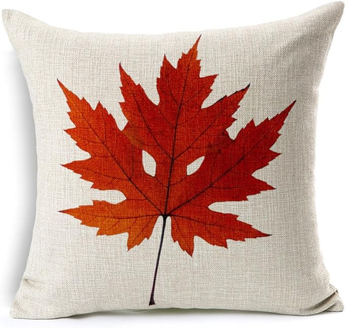 All Smiles Fall Throw Pillow Covers 22x22 Set of 4 Outdoor Maple Leaves Decorative Orange Thanksgiving Autumn Kitchen Home Decor Cushion Covers for Porch Couch Outside Harvest Decorations