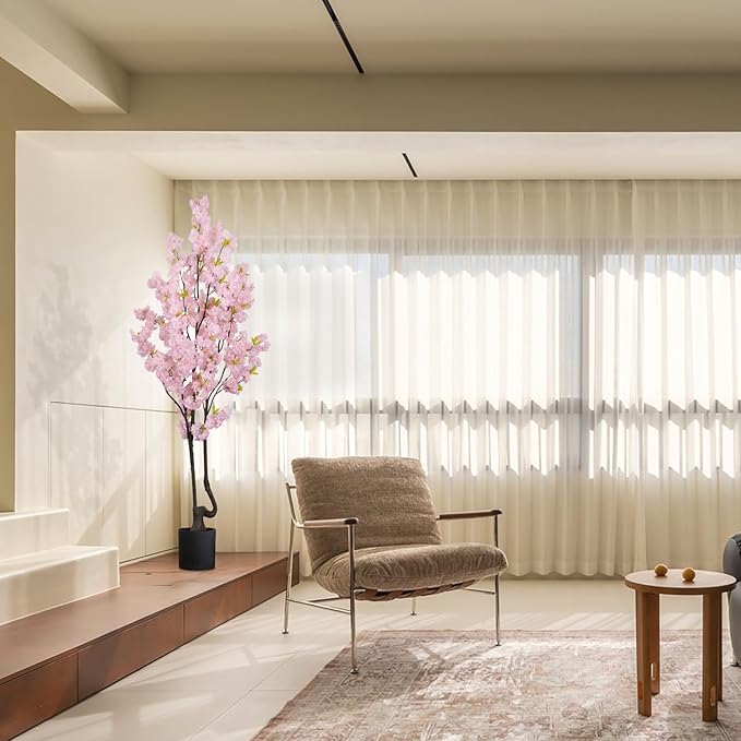 Faux Pink Cherry Blossom Tree 7ft(84in) Tall Artificial Plant Indoor Decor Handmade Natural Fake Cherry Sakura Tree for Wedding Realistic Tree Plant in Pot for Home Living Room,Office,Outdoor Decor.