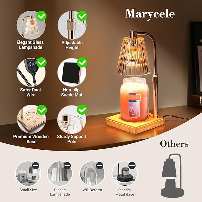 Candle Warmer Lamp with Timer for Yankee Candles, Adjustable Height Wax Melt Warmer, Birthday Gifts for Mom Women Sister, Vintage Amber Glass Lamp, Fall Decorations for Home Decor