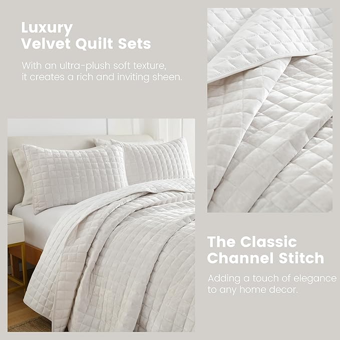 Secgo King Comforter Set for Bed - Velvet Quilts King Size, Black Bedspreads (98 * 106 Inch) with 2 Pillow Shams, Patchwork Reversible Lightweight Bedding