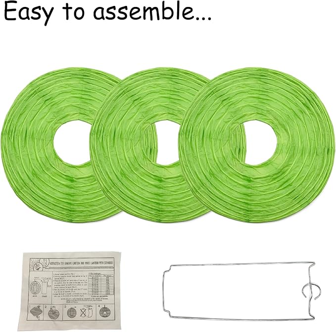 Handmade Decorative Chinese Japanese Hanging Paper Lanterns 24pcs Assorted Sizes 6", 8", 10", 12" Mixture Colors Decoration for Home, Weddings and Parties Lanterns (All Green)