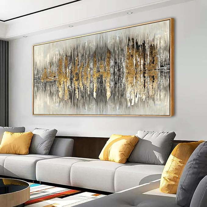 Abstract Wall Art for Living room Bedroom Framed Wall Decor Golden Wall Art Morden Inspirational Pictures Artwork 2.7cm Thick Frame,20 * 40inch