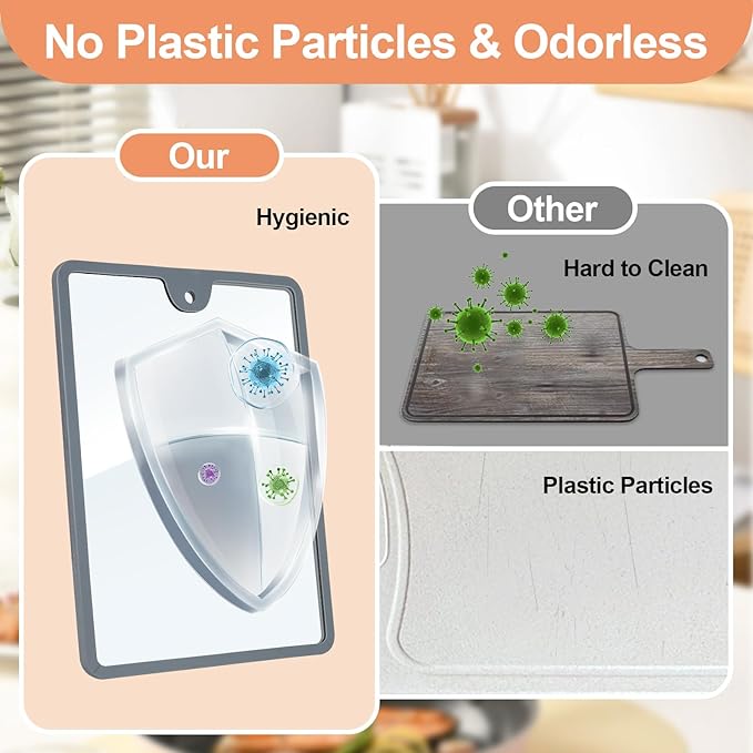 Joeyan 2Pcs Tempered Glass Cutting Boards Set- 15"x10" & 12"x8" Shatterproof Kitchen Chopping Board with Non-Slip Grips, Hanging Hole & Heat-Resistant for Meat Prep, Serving, Countertop Protection