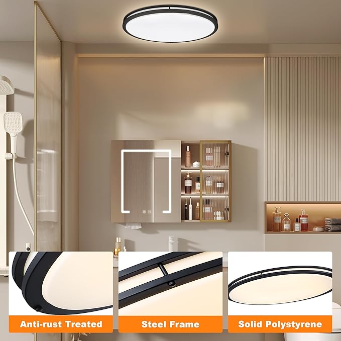 33 Inch Oval Black Ceiling Light Fixture for Living Room - 33” Black LED Flush Mount Ceiling Lamp 3000K/4000K/5000K LED Kitchen Bathroom Light 40W 2500LM