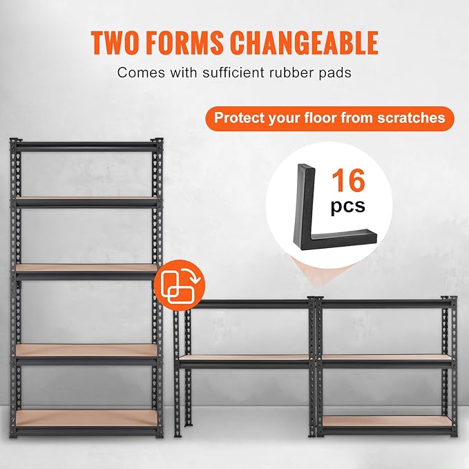 VEVOR Storage Shelving Unit, 5-Tier Adjustable, 2000 lbs Capacity, Heavy Duty Garage Shelves Metal Organizer Utility Rack, Black, 30" L x 12" W x 60" H for Kitchen Pantry Basement Bathroom Laundry