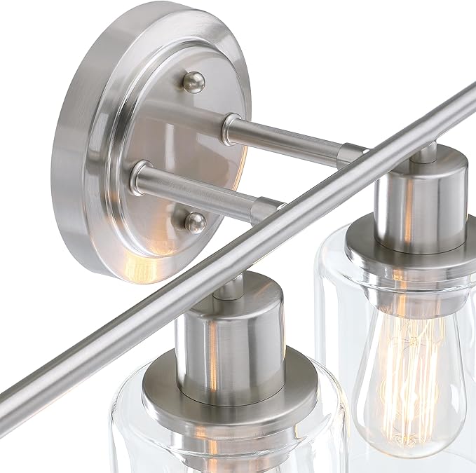 Brushed Nickel 4-Light Bathroom Light Fixture Over Mirror Sink, 4-Light Bathroom Vanity Lights Brushed Nickel Vanity Wall Sconce for Mirror