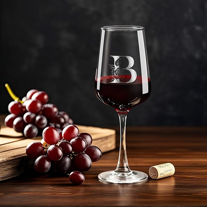 Monogrammed Wine Glass Gifts for Women - Personalized A-Z Wine Glasses with Gift Box & Greeting Card | Custom Mothers day, Anniversary, Birthday Gifts for Her, Mom, Wife, Best Friend, Sister,Woman (B)