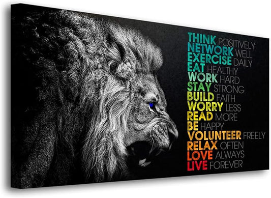 Animal Lion Canvas Wall Art Motivational Inspirational Quotes Picture Canvas Prints with Frame, Wall Art Decorative,Inspirational Quotes Canvas wall art paintings is Waterproof,20x40inches