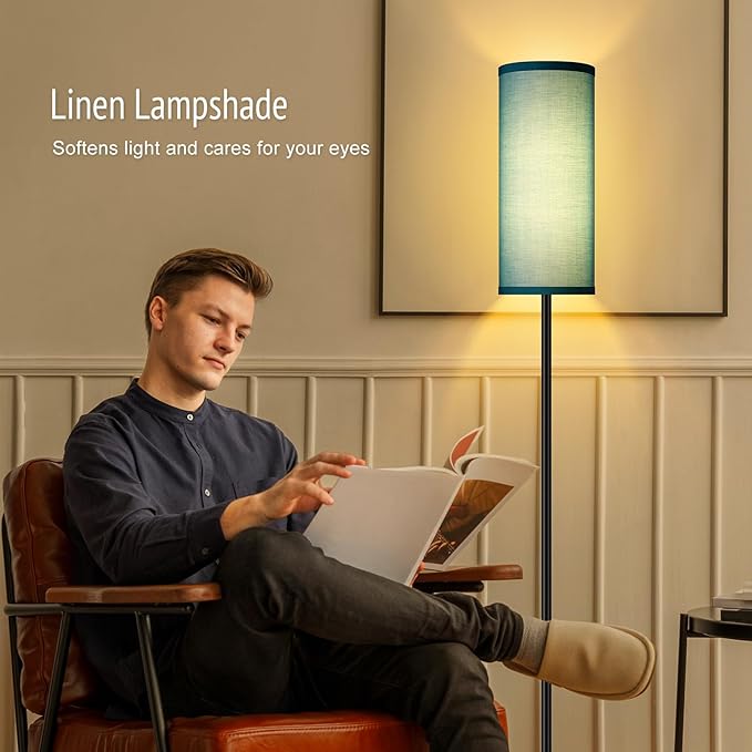 BoostArea Floor Lamps for Living Room, Modern Green Floor Lamp, LED Corner Floor Lamp with Linen LampShade, Standing Lamp for Bedroom/Office/Study Room/Farmhouse(Bulb Not Included)