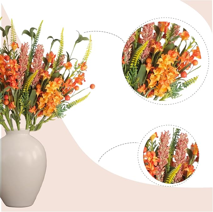 Egolot Fall Orange Yellow Forsythia Flowers Picks with Orange Gradient Berries Set for Indoor Outdoor Centerpieces, Autumn Flower Picks Bouquet for Indoor Outdoor Vase Home Decor