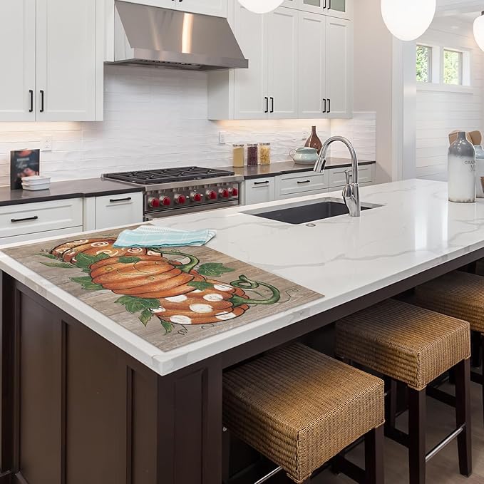 Artoid Mode Wood Pumpkins Fall Placemats, 24x36 Inch Extra Large Table Mats for Kitchen Countertop Protector Dining Decoration