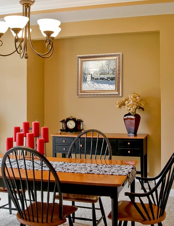 DECORARTS - The Magpie by Claude Monet. Classic Art Reproduction, Giclee Print on Canvas. Ready to Hang Framed Wall Art for Wall Decor. Total Size w/Frame: 26x22