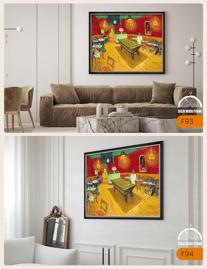 DECORARTS - The Night Cafe in the Place Lamartine by Vincent Van Gogh, Large Giclee Canvas Print with Solid Wood Frame, Oversized Wall Art Decor