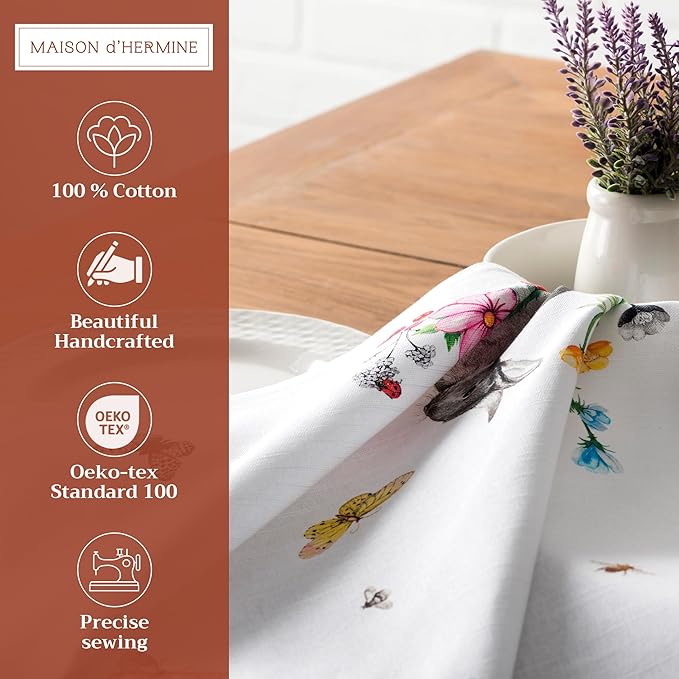 Maison d' Hermine Cloth Napkins Set of 4 100% Cotton Everyday Reusable Square Napkins Cloth Washable, Dinner, Party, Wedding, Restaurant, Spring/Summer (Printemps, 20" x 20")