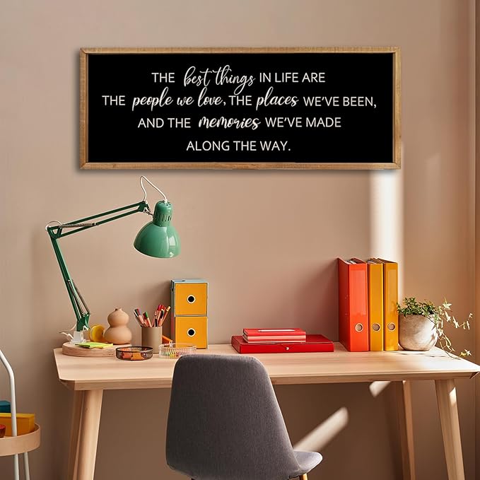 Comurdyo The Best Things in Life Sign 32''×12'' Framed Wood Memories Inspirational Quotes Wall Decor Vintage Farmhouse Wedding Gifts Sign Wall Art for family Home Bedroom (Wood Black)