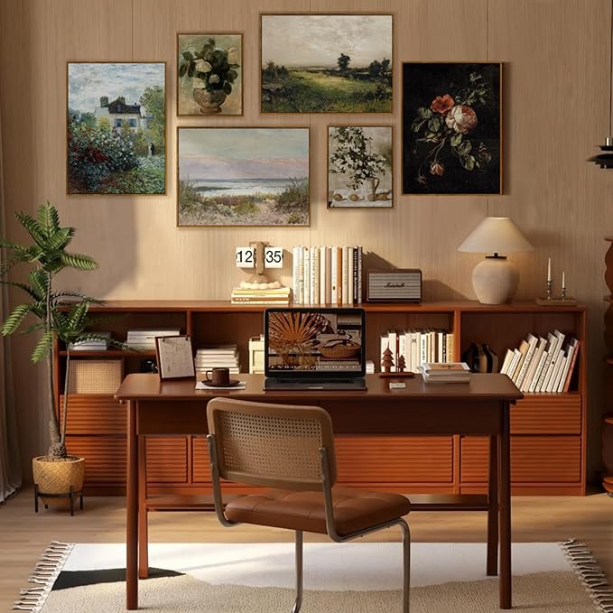 crmotu Framed Canvas Wall Art, Rustic Farmhouse Landscape Art Prints, Cottage Floral Garden Vintage Pictures, Retro Horizontal Wall Paintings for Living Room Bedroom Bathroom Office Gallery 20x30in