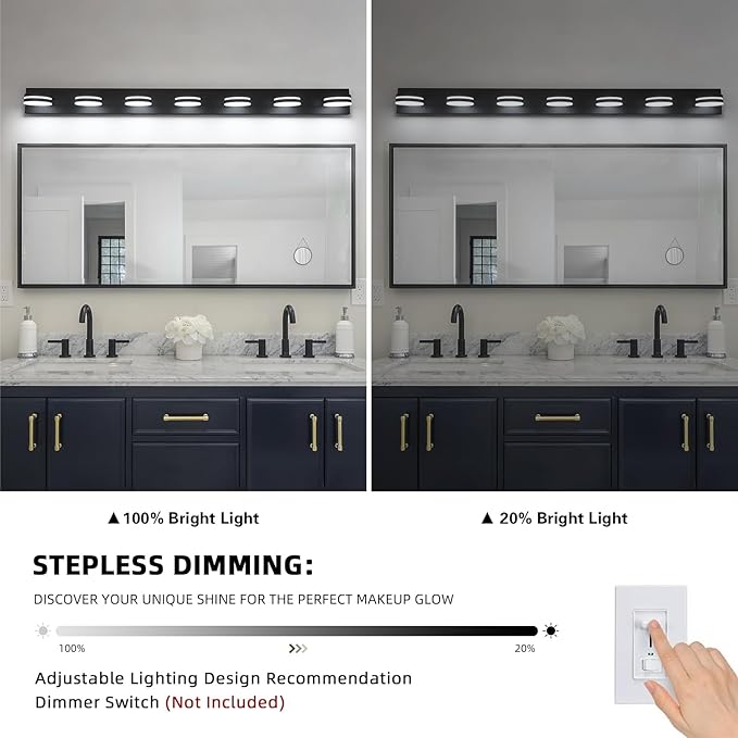 7-Light Bathroom Vanity Light Over Mirror, Matte Black LED Vanity Lighting Fixtures, Modern Bathroom Wall Light Fixtures with 360°Rotating Lamp Head (Cool White 5500K)