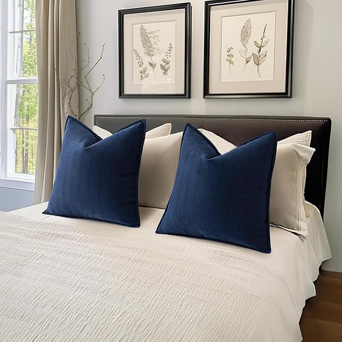MIULEE Pack of 2 Navy Blue Decorative Pillow Covers 26x26 Inch Soft Chenille Luxurious Couch Throw Pillows Farmhouse Cushion Covers Euro Shams with Elegant Design for Sofa Bed Living Room Home Decor