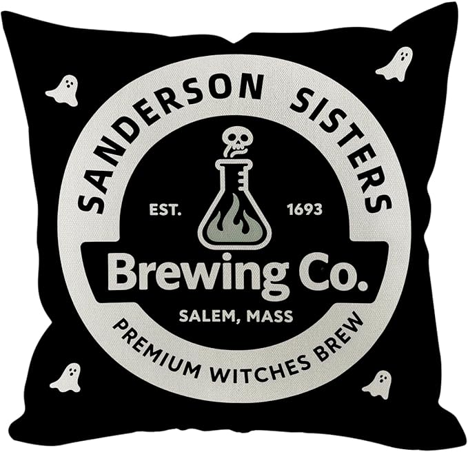 Halloween Pillow Covers 20x20 inch Set of 4, Linen Outdoor Cute Ghost Vintage Hocus Pocus Saying Farmhouse Party Supplies Black and White Decorations for Sofa Couch