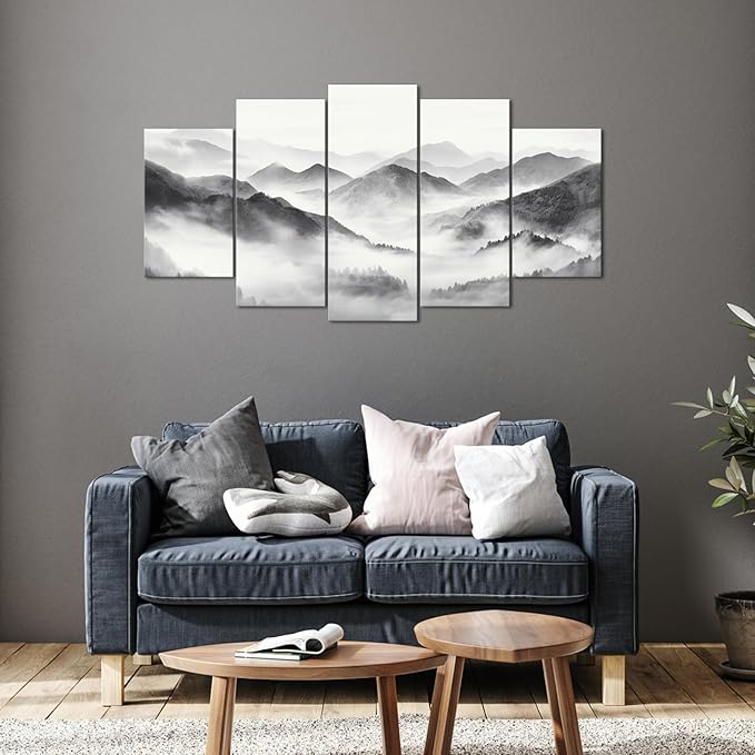 HOMEOART Mountain Wall Art Nature Landscape Painting Living Room Decor 5 Pieces Art Prints Overall 60inchx32inch