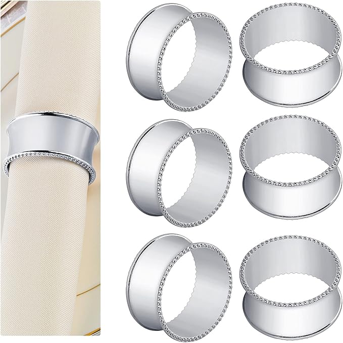 12 Pcs Stainless Steel Bead Side Napkin Rings Delicate Serviette Buckles (Silver)