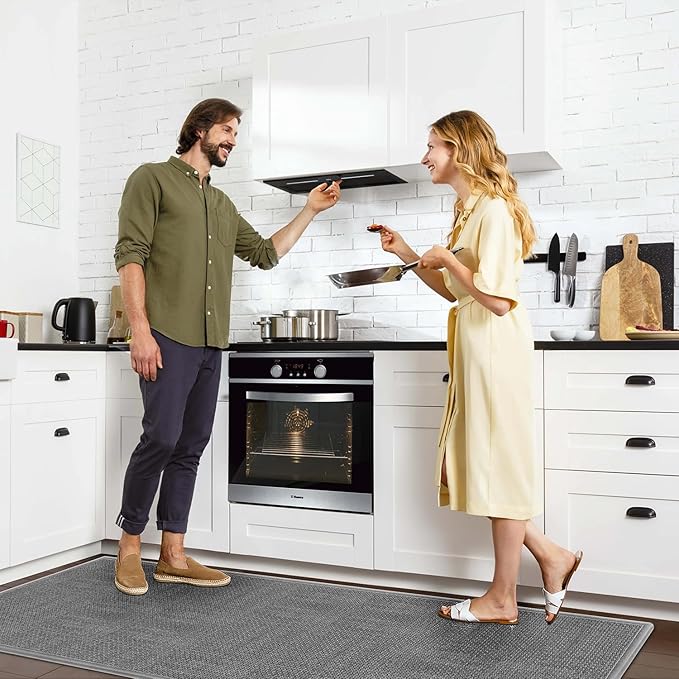 GOYLSER Kitchen Runner Rugs Non Skid Washable, 5ft Absorbent Jute Kitchen Rug Carpet, Braid Hallway Floor Sink Mat Non Slip, Grey