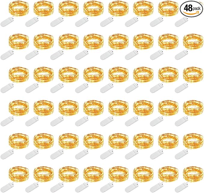 MUMUXI 48 Pack 7.2ft Fairy Lights Battery Operated, 20 Micro LED Mini Waterproof String Lights Copper Wire Firefly Starry LEDs for DIY Wedding Party Mason Jars Crafts Christmas Decoration Warm White