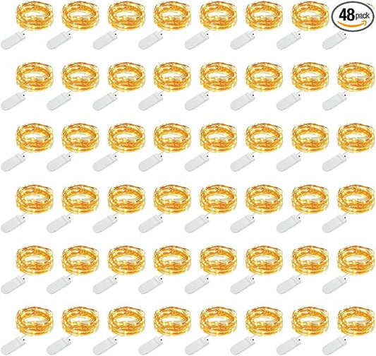 MUMUXI 48 Pack 7.2ft Fairy Lights Battery Operated, 20 Micro LED Mini Waterproof String Lights Copper Wire Firefly Starry LEDs for DIY Wedding Party Mason Jars Crafts Christmas Decoration Warm White