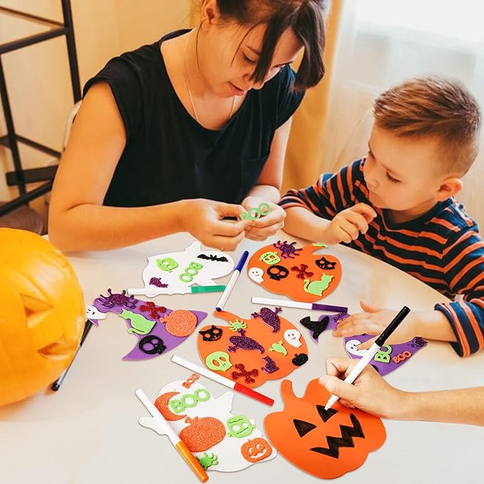 Max Fun 302PCS Halloween Crafts for Kids, Halloween Activities Foam Pumpkins for Crafts Stickers Gift Kits, DIY Art and Craft Set for Holiday Classroom Decorations Party Favors Supplies