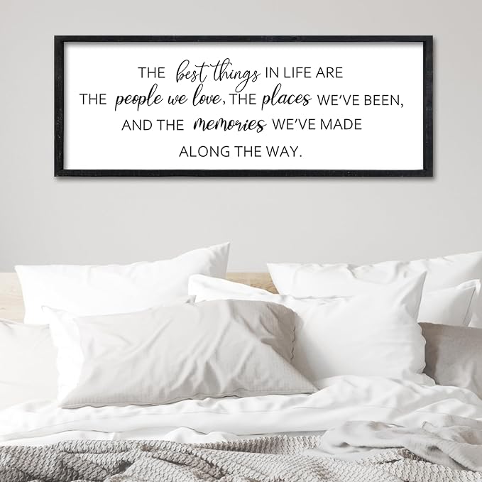 Surfapans The Best Things in Life Sign Wall Decor 32"X12" Adventure Memories Inspirational Quotes for family Bedroom Large Wood Framed Hanging Art (Black)